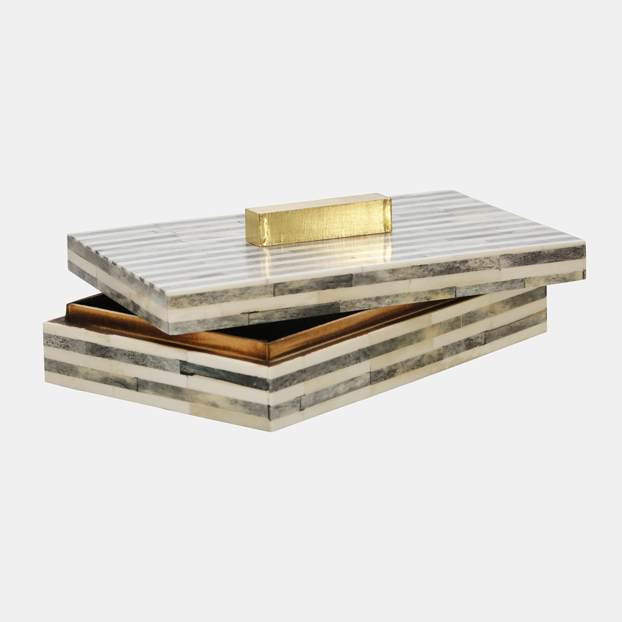 CAJA RECTANGULAR HUESO GRIS CON DORADO